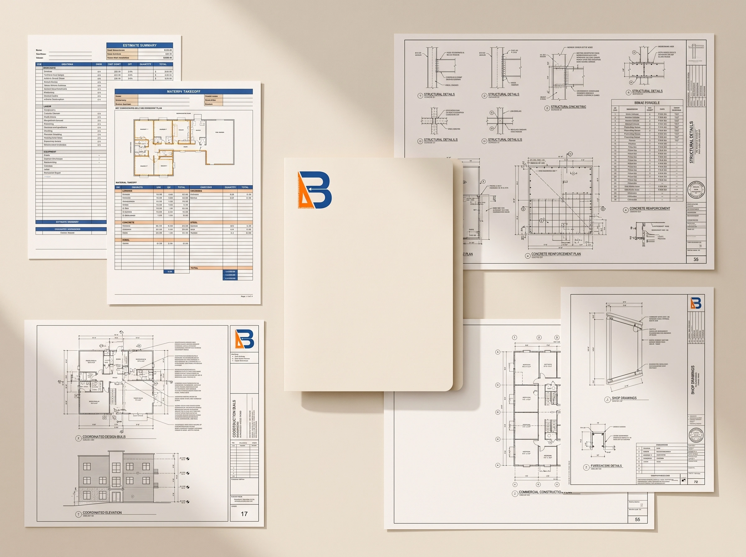 BidWell Estimates production documents representing US construction estimating, quantity takeoffs, coordinated drafting, structural detailing and shop drawings