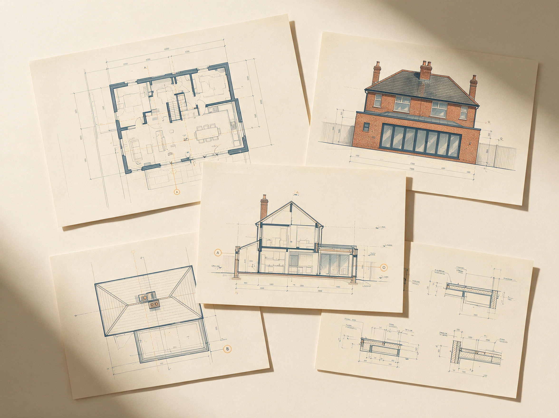 Coordinated planning and Building Regulations drawing package for a UK residential extension